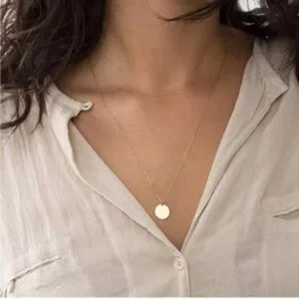 Gold 14k Gold Plated 2pc Disc Chain Necklace Set Gift Dainty Minimalist - Picture 3 of 3